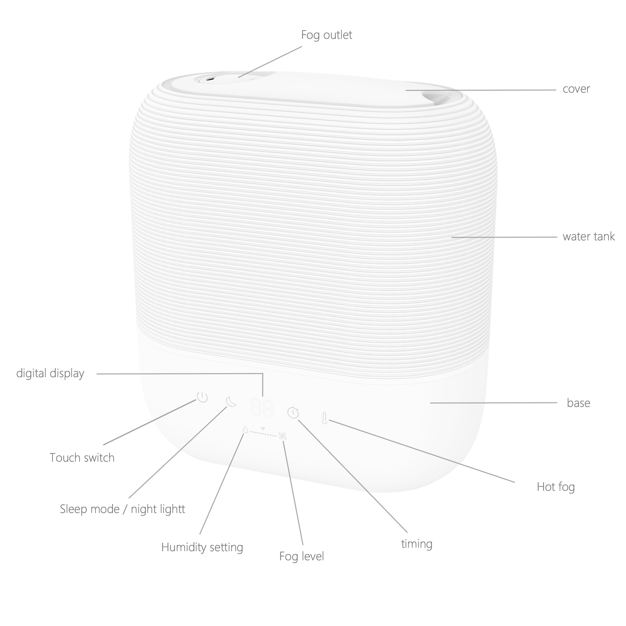 CF-2058HT High-end New Design Home Digital Night Light Top Fill Warm Cool Mist Humidifier with Magnetic Suspension Technology for Bedroom Large Room Office Healthcare