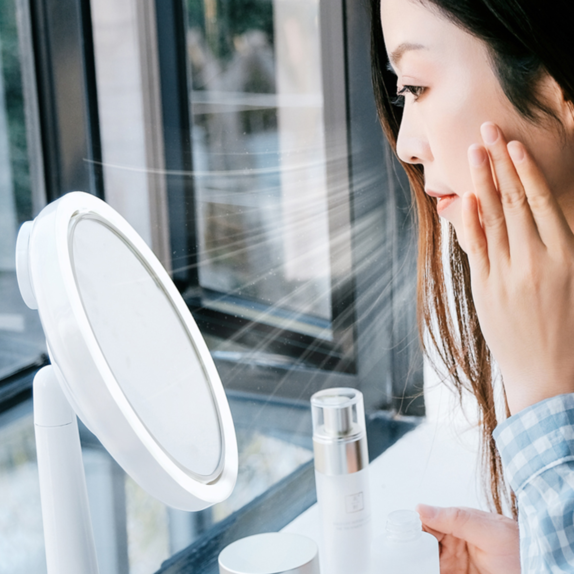 CF-M2000 Light luxury LED with fan USB rechargeable cosmetic mirror